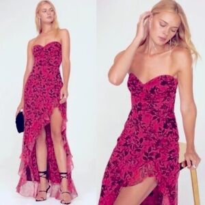 Amanda Uprichard Eden Floral Ruffle High Cut Asymmetric Strapless Gown Femme S